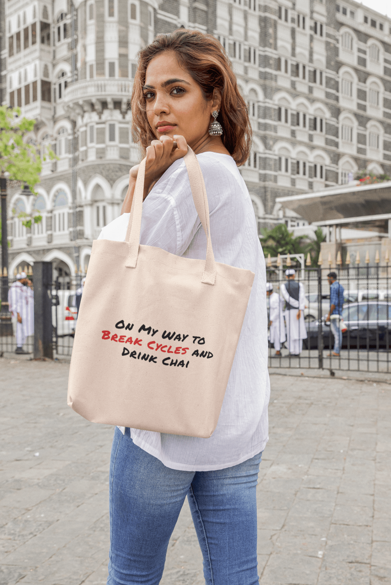 On My Way To Break Cycles And Drink Chai Tote Bag - One Size - The Kaleshi Collective