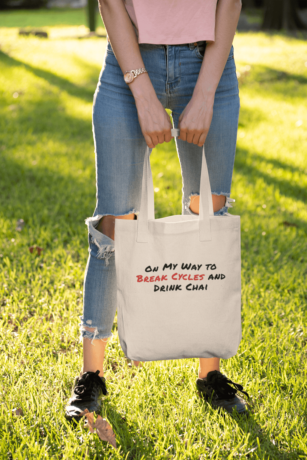 On My Way To Break Cycles And Drink Chai Tote Bag - One Size - The Kaleshi Collective