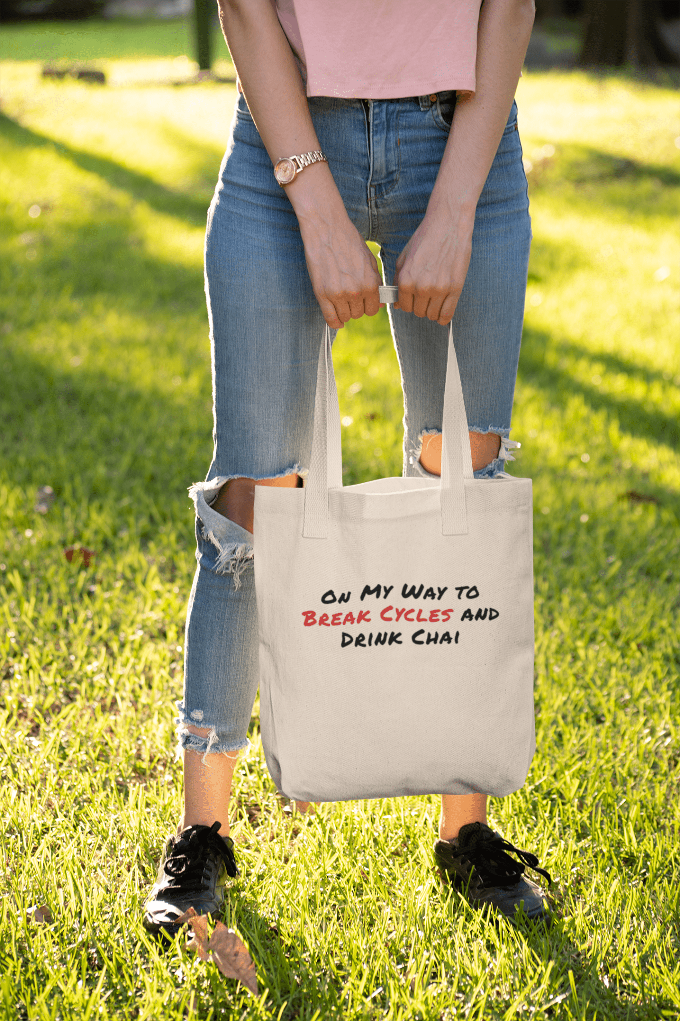 On My Way To Break Cycles And Drink Chai Tote Bag - One Size - The Kaleshi Collective