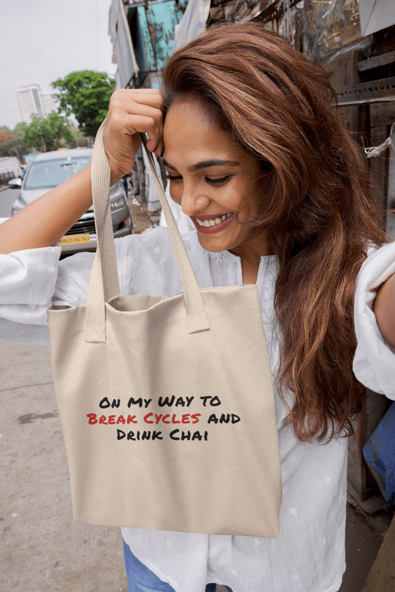 On My Way To Break Cycles And Drink Chai Tote Bag - One Size - The Kaleshi Collective